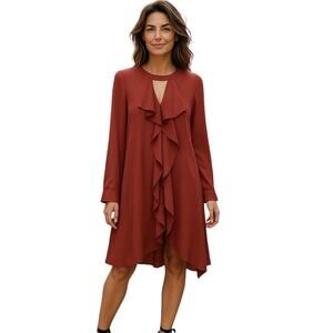 BCBGMAXAZRIA Dusty Rose Mauve Flowy Cascading Ruffle Tunic Dress Size Large